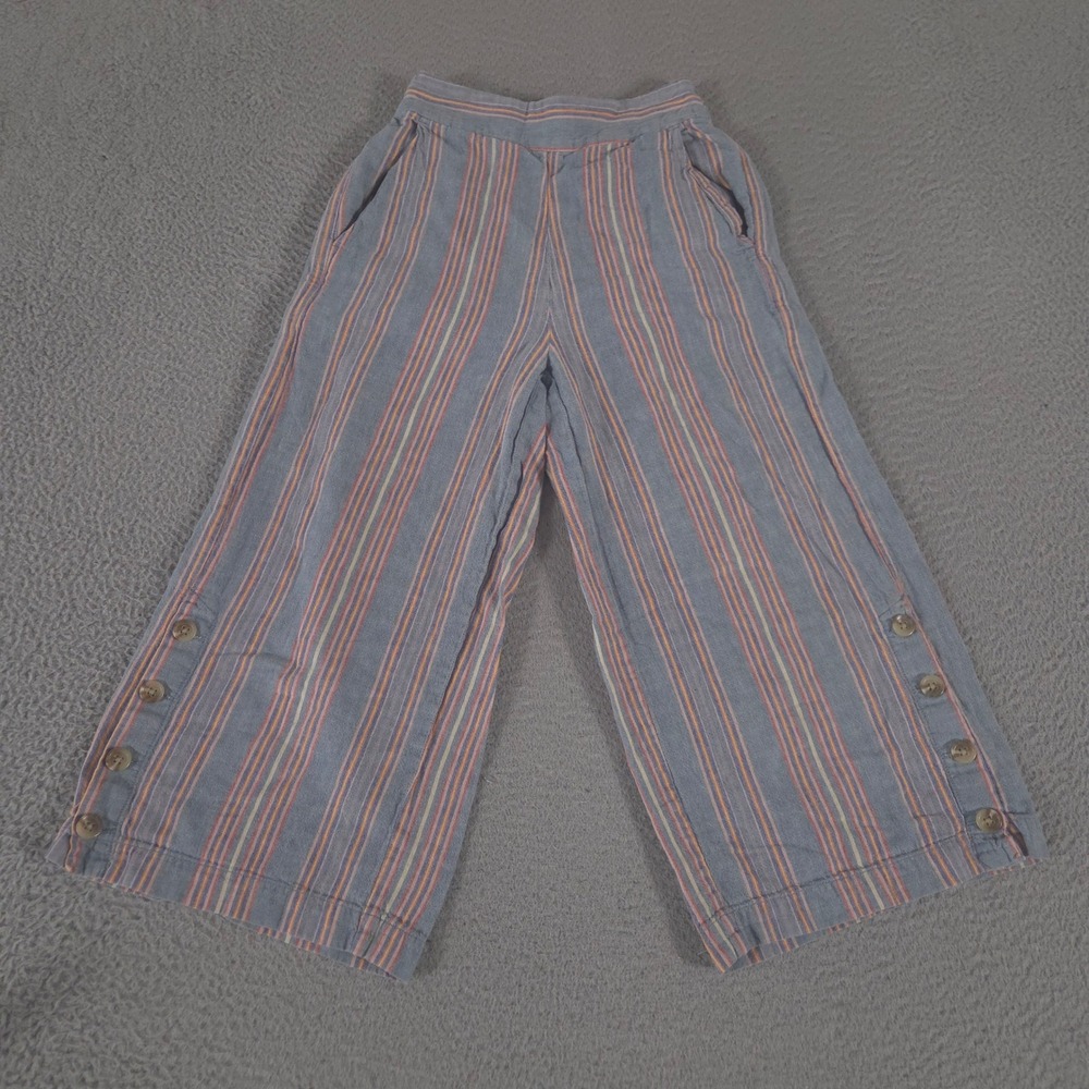 Madewell Pants Womens XS Multi Huston Pull-On Crop Striped Linen Side-Button